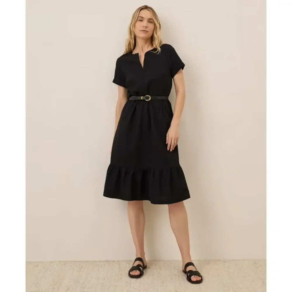 NWOT Pact Linen Blend Midi Dress Womens Sz Medium Black Organic Cotton
